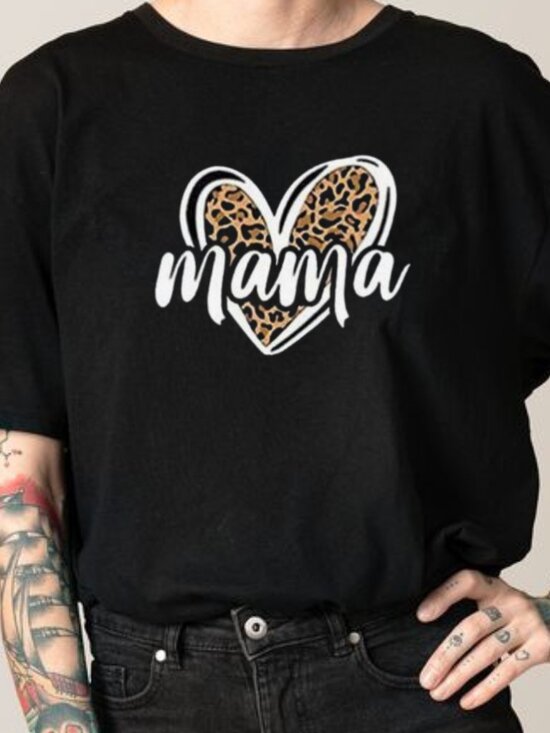 Tops - Mama Heart Leopard Shirt, Mama Graphics Shirt, Mama Lovers Shirt